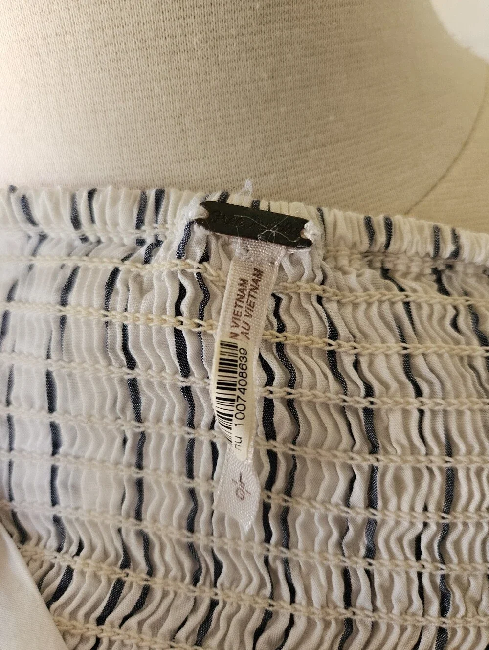 Free People Easy Breezy Midi Dress White Navy Blue Stripe Cotton Large - Picture 13 of 16